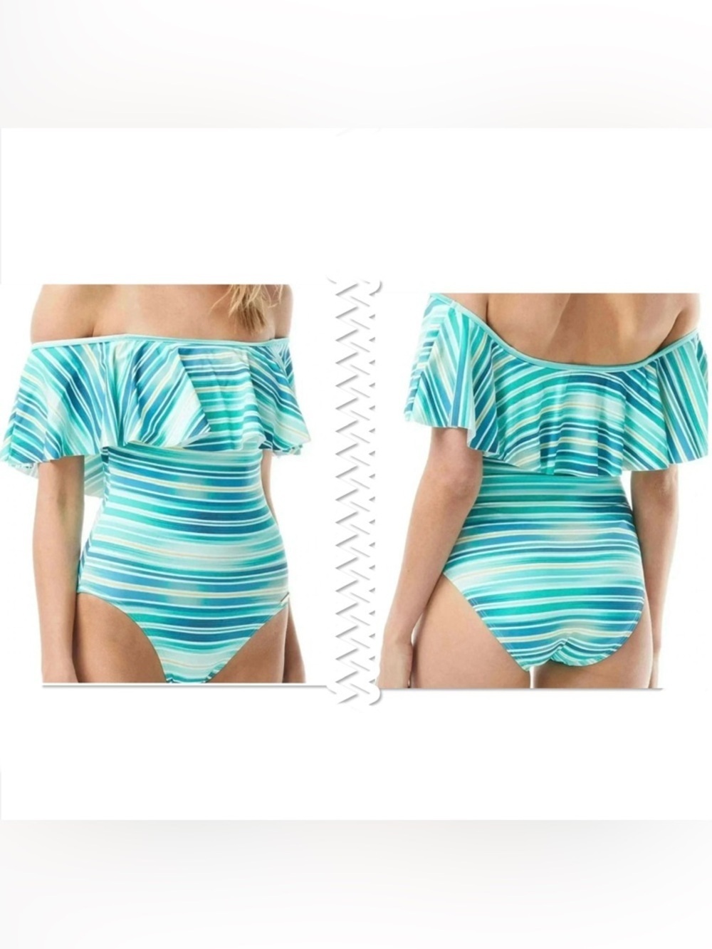 Vince Camuto Printed Ruffled Off-The-Shoulder One-Piece Swimsuit Size 8